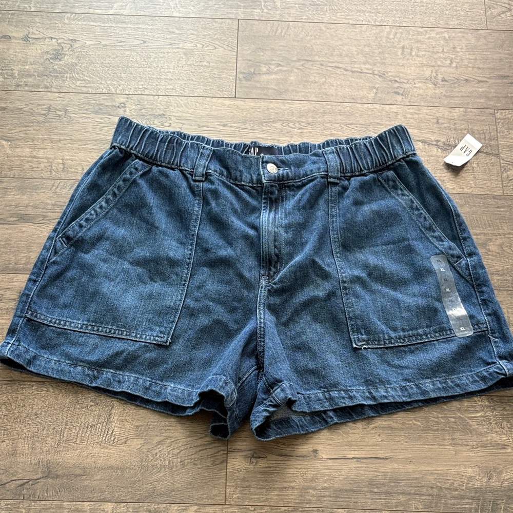GAP High Waist Dark Blue Denim Elastic-Waist Shorts